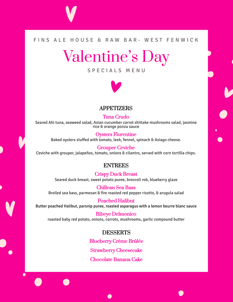 FENWICK Valentines Menu