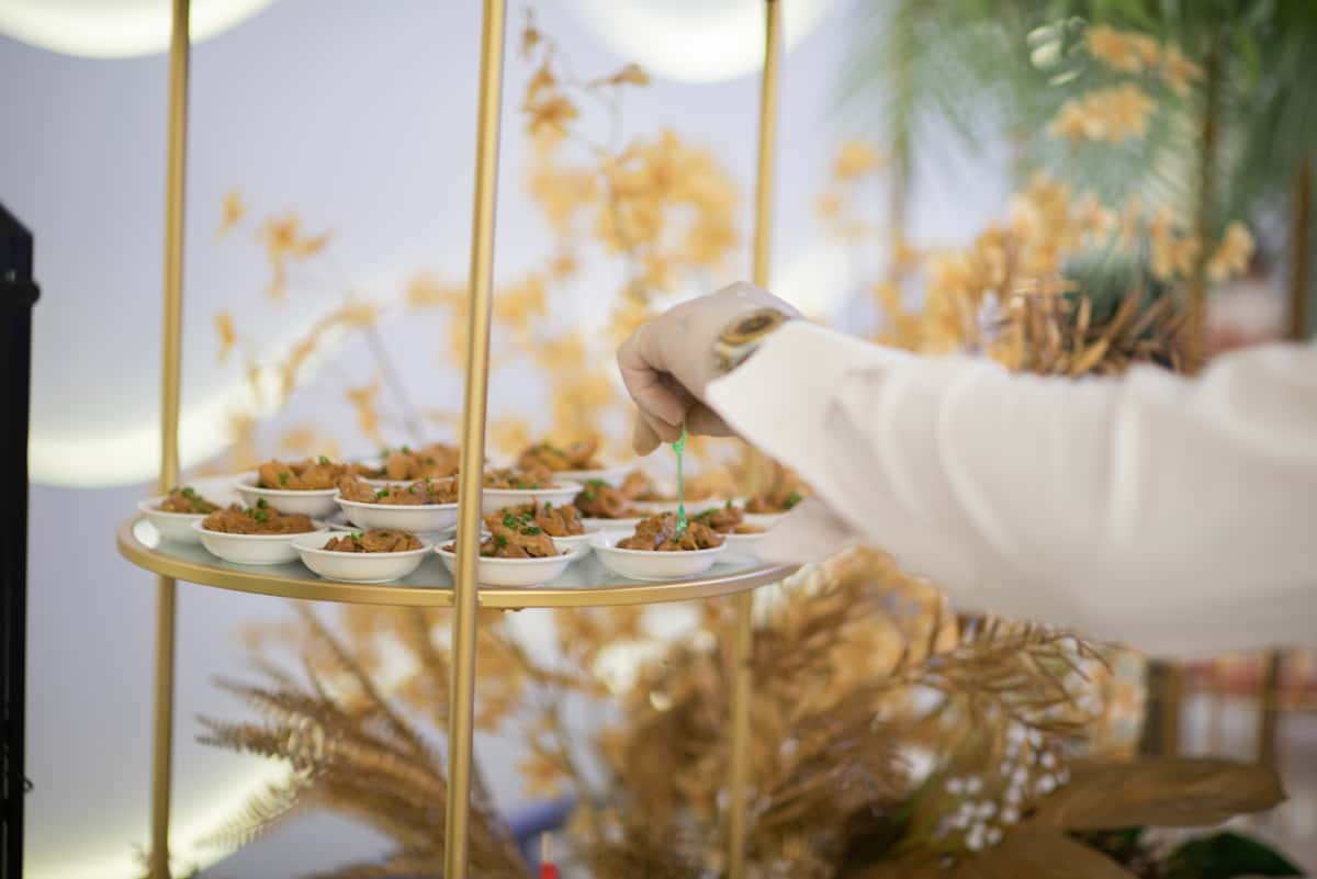 A person picking some food