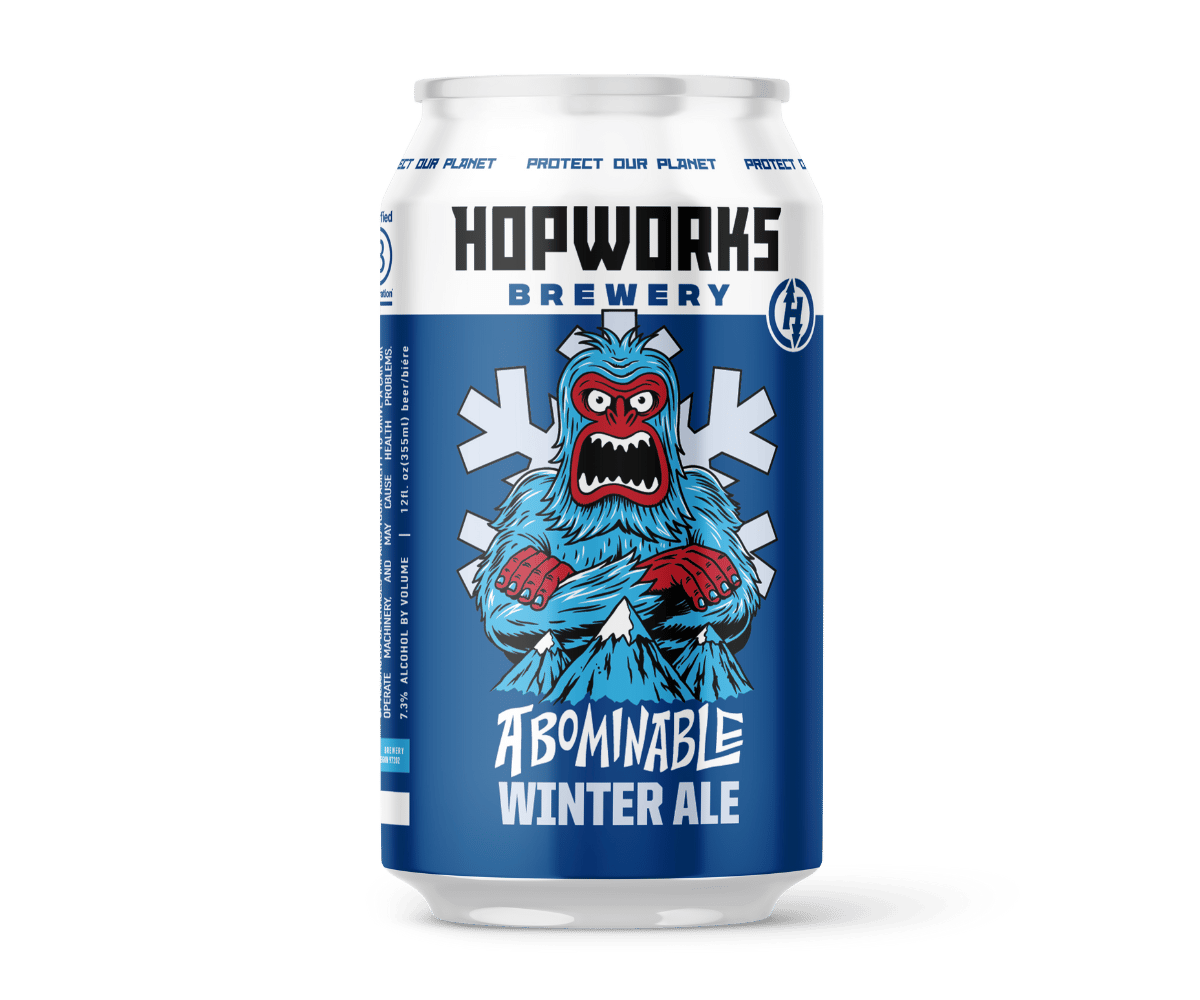 Blue and white can of Abominable Winter Ale