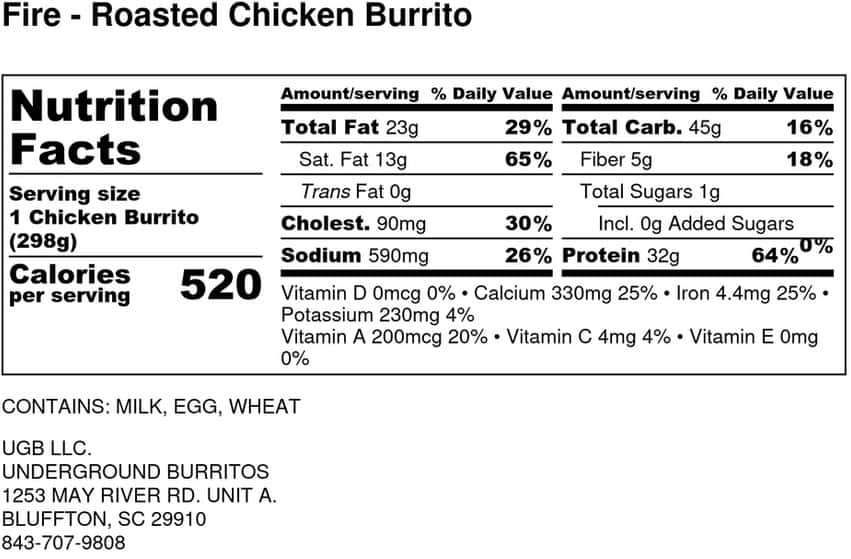 Fire-Roasted Chicken Burrito Nutritional Information