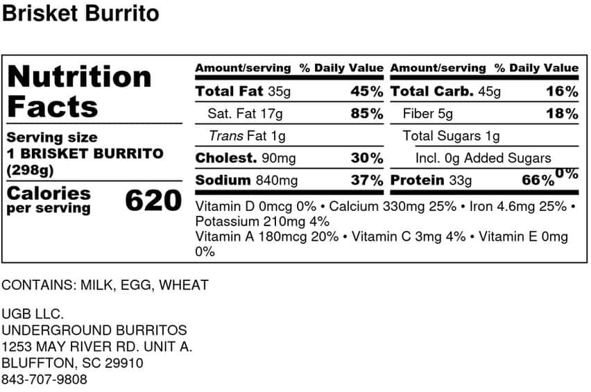 Brisket Burrito nutritional info