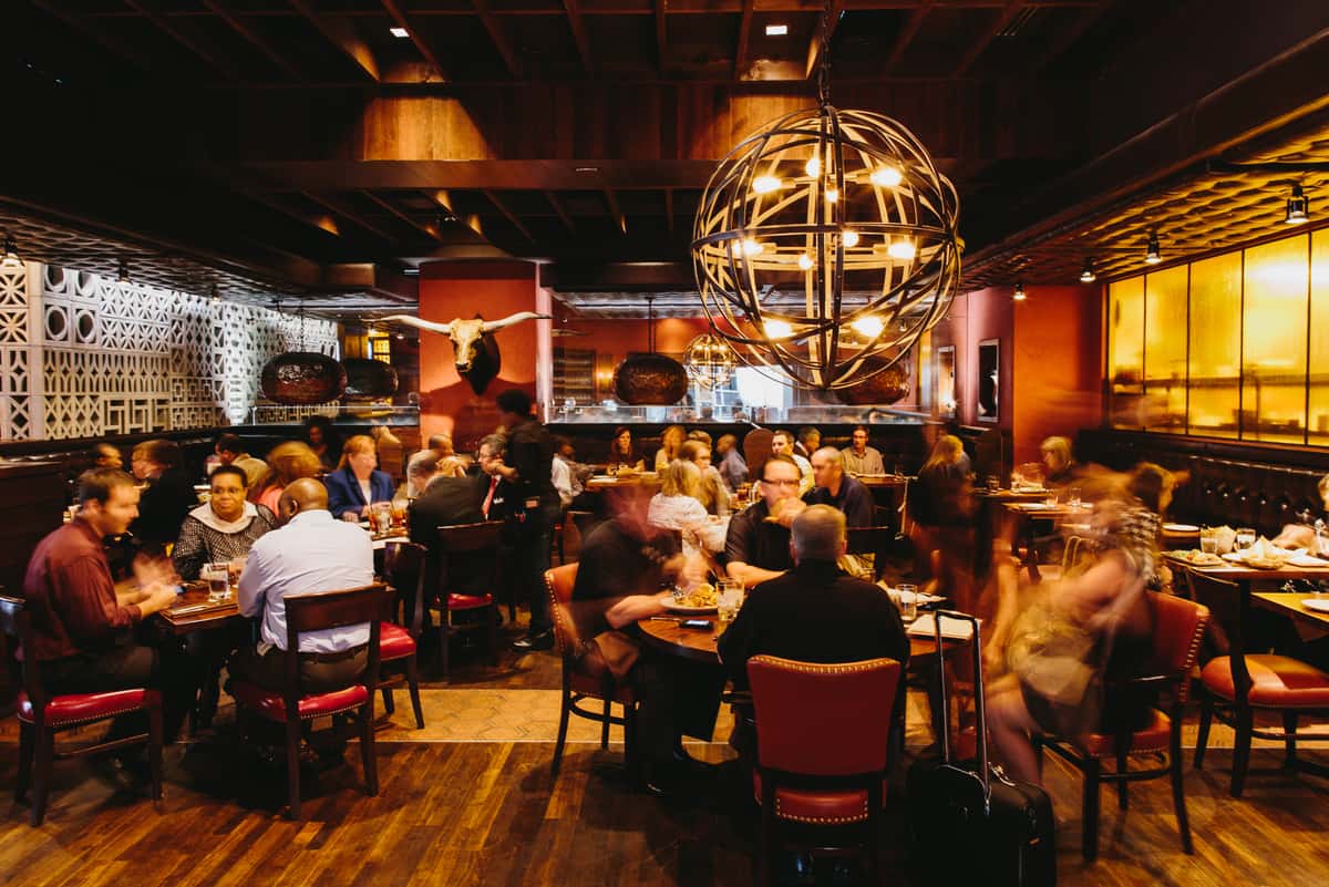 Downtown location interior with guests dining