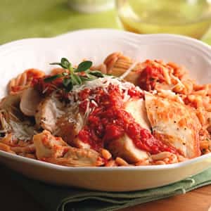 Chicken and Pasta with sauce and cheese