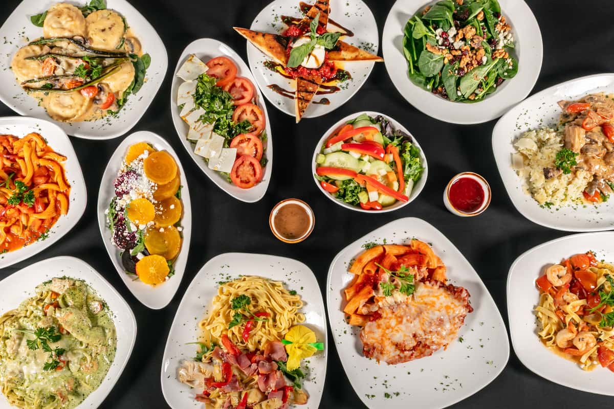 Group shot of food in top view