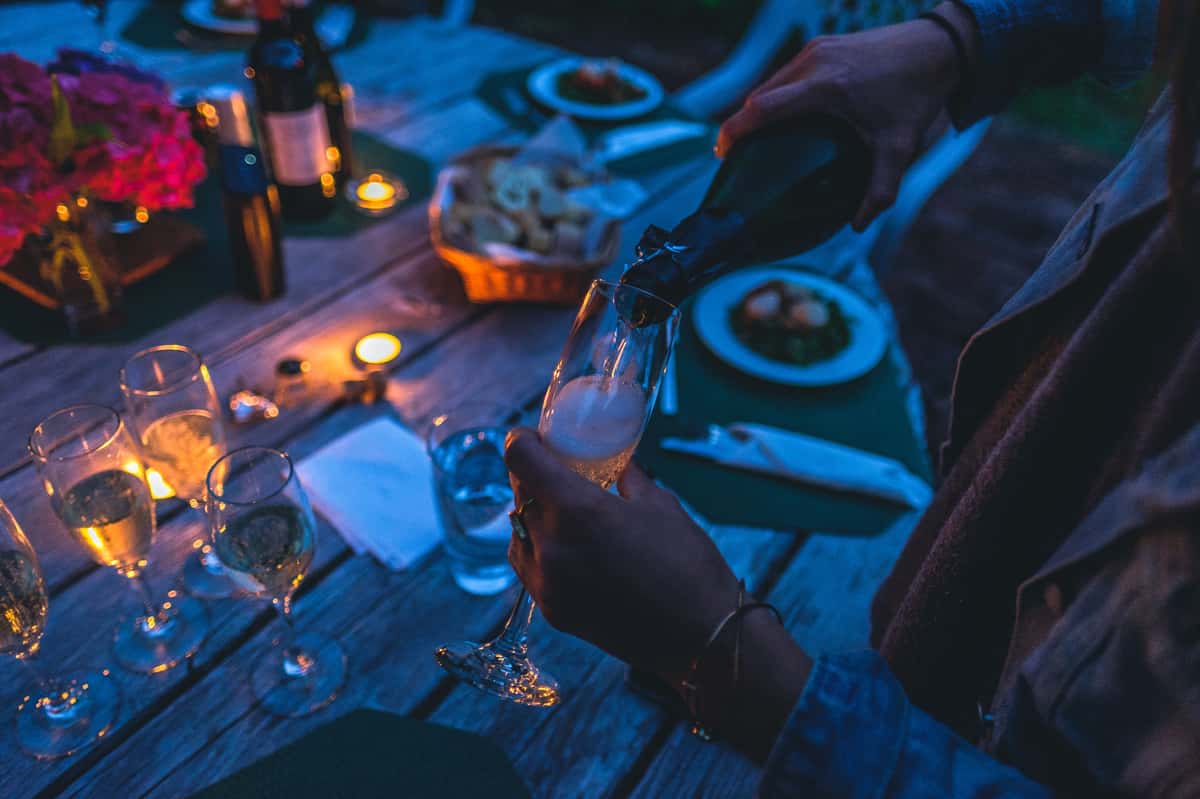 champagne on deck at night