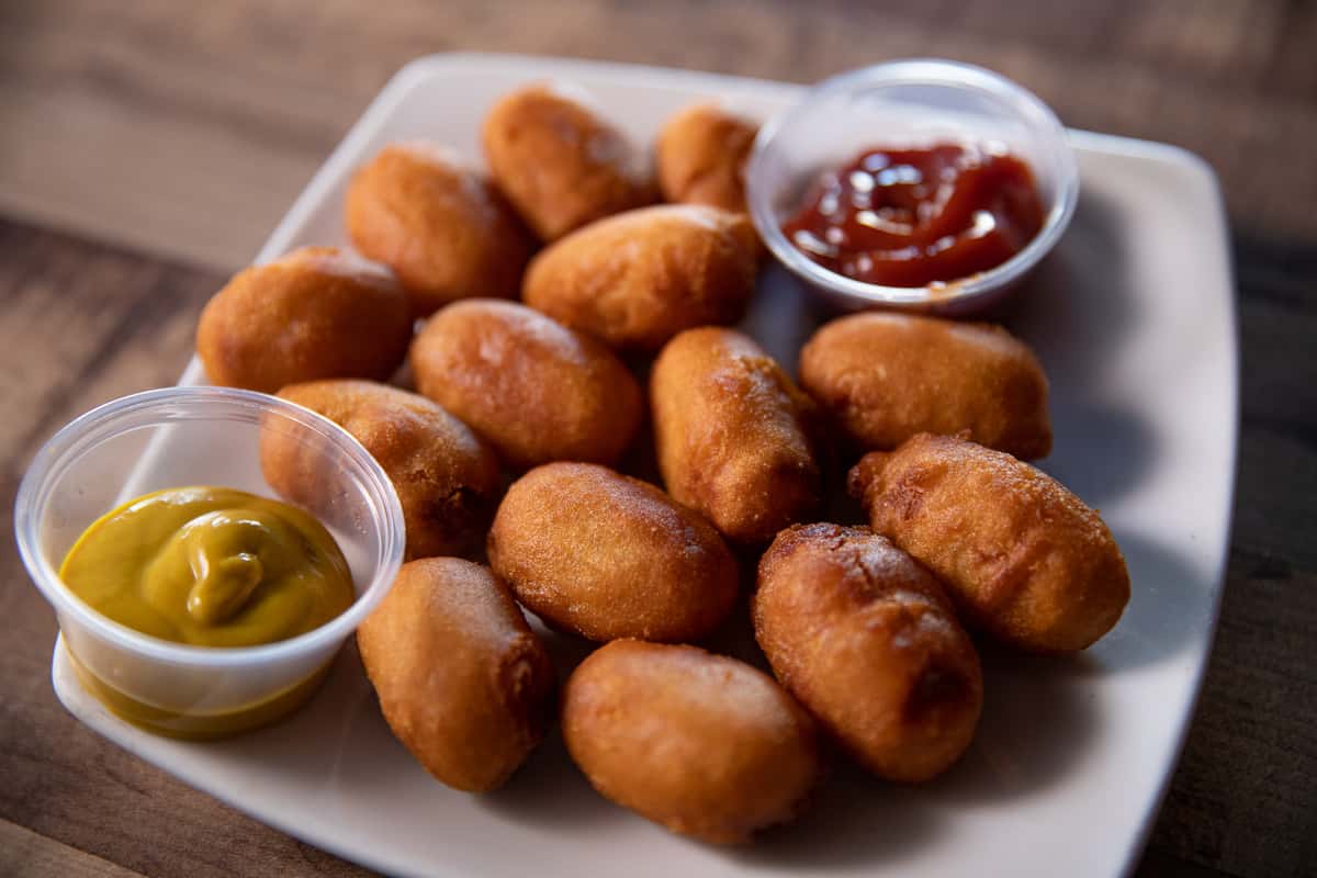 mini corndogs with ketchup