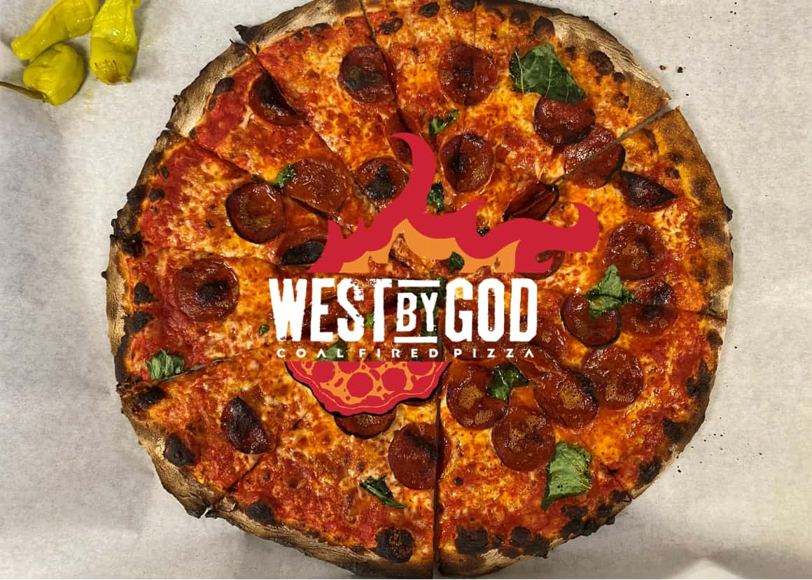 Pizza with West by God logo