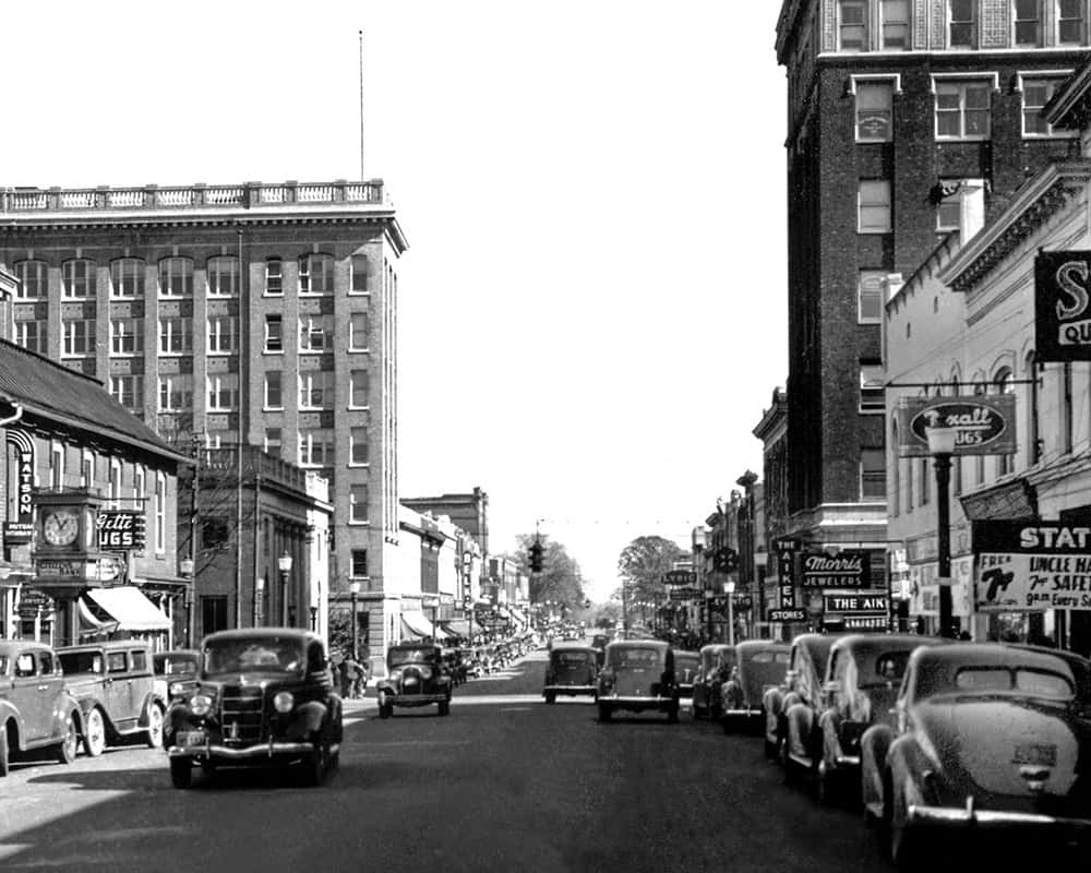 old Gastonia street in black and white photo