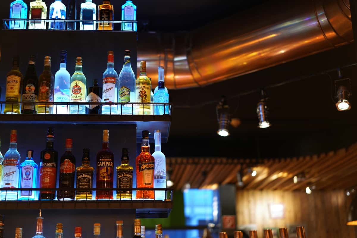 Drinks on a pub shelf