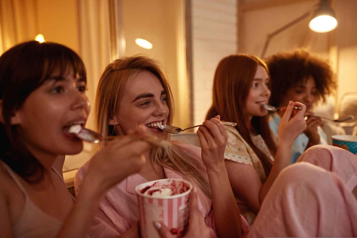women in a watch party