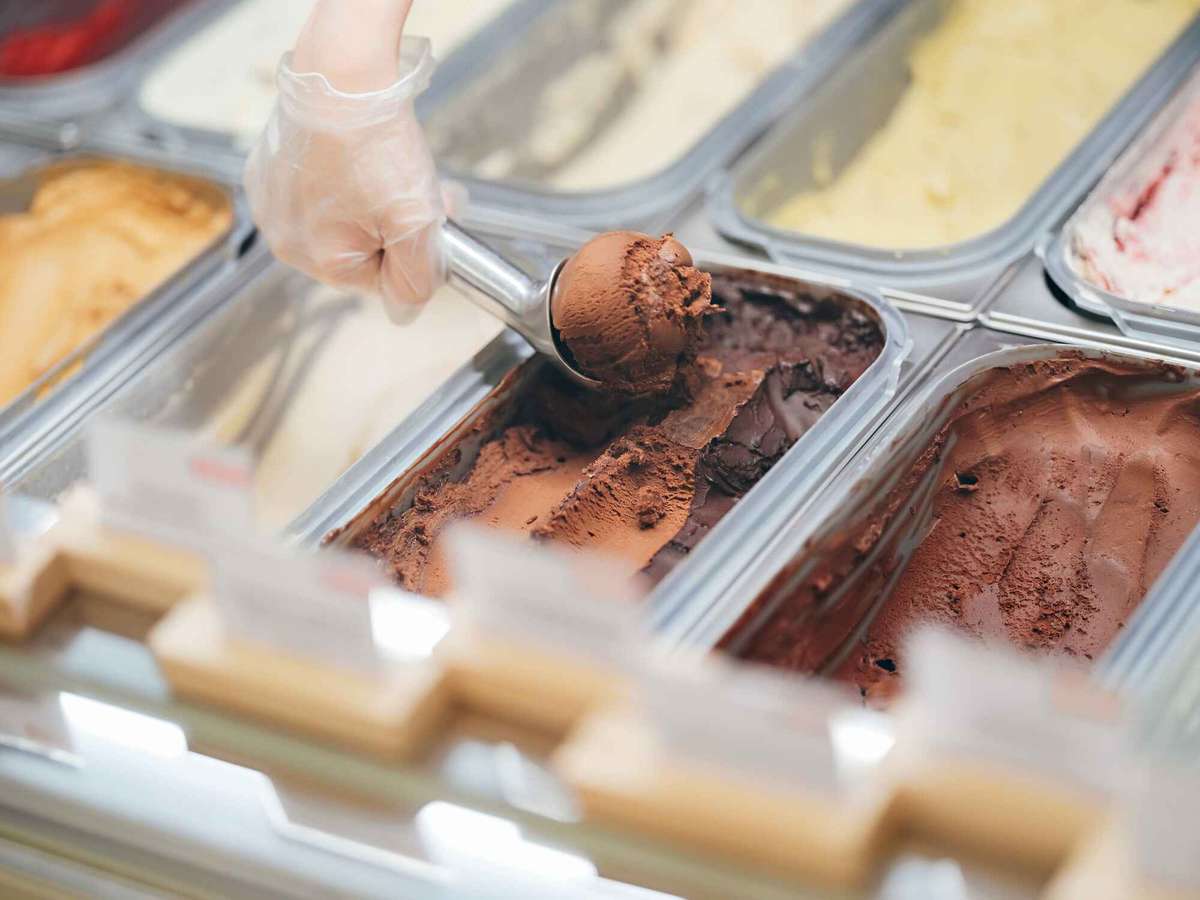 chocolate ice cream being scooped