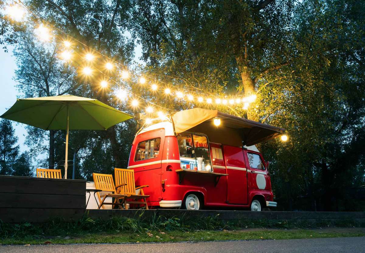 food truck with fairy lights