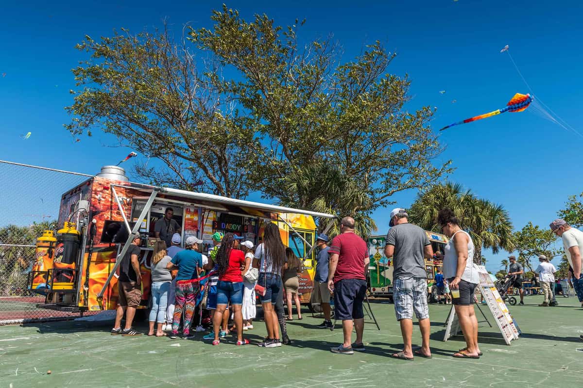 food truck with a lot of people