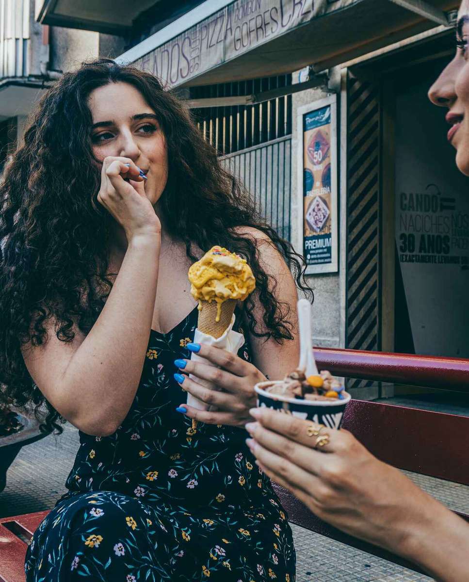 woman holding an ice cream