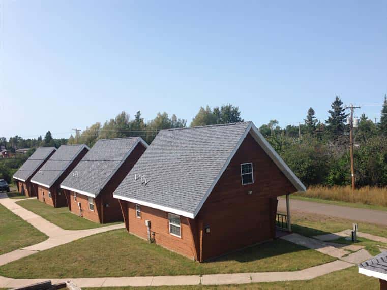 Exterior aerial view of cabins