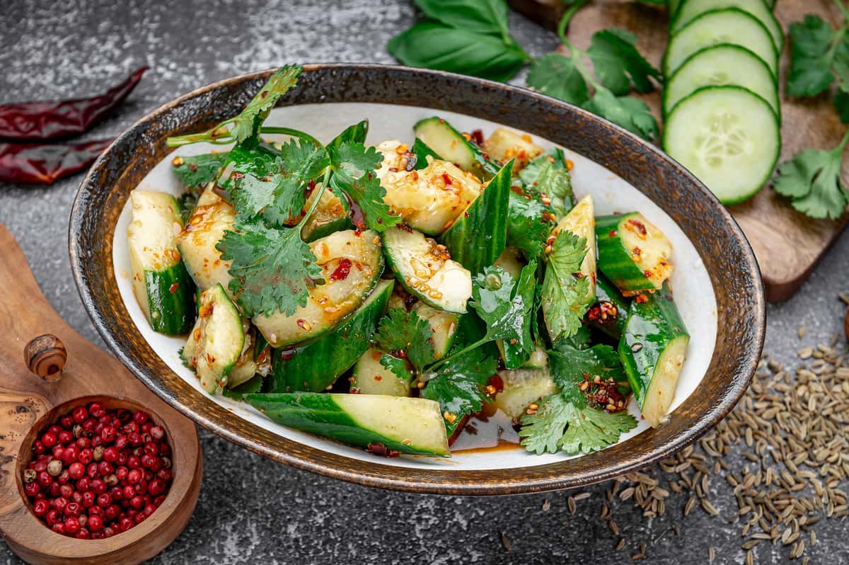 Cucumber and herb salad with garlic dressing at Laghman Express