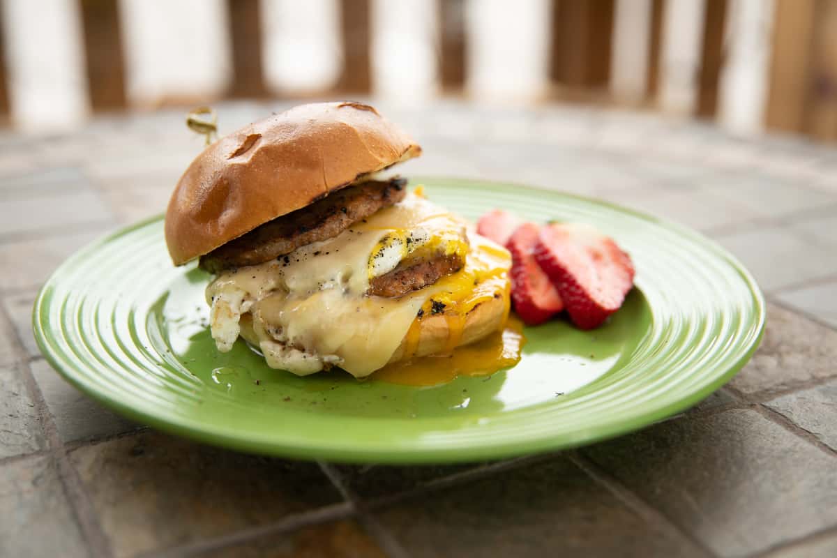 Smoked Sausage Breakfast Sandwich Eggs, Sausage, Potatoes