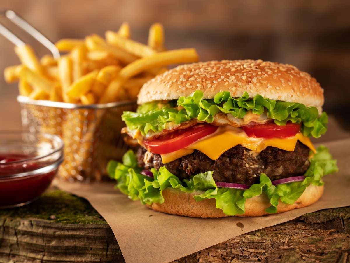 A cheeseburger and fries