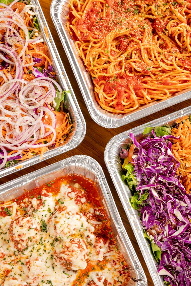 catering trays lined up together