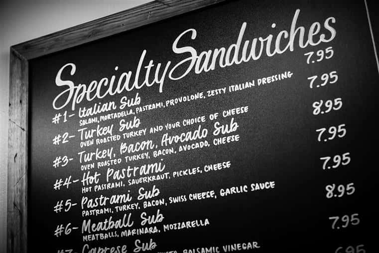 specialty sandwiches sign 