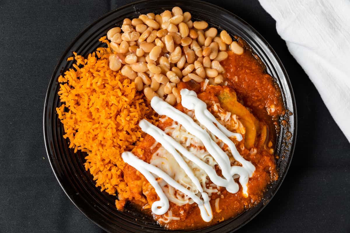 wet burrito, beans and rice