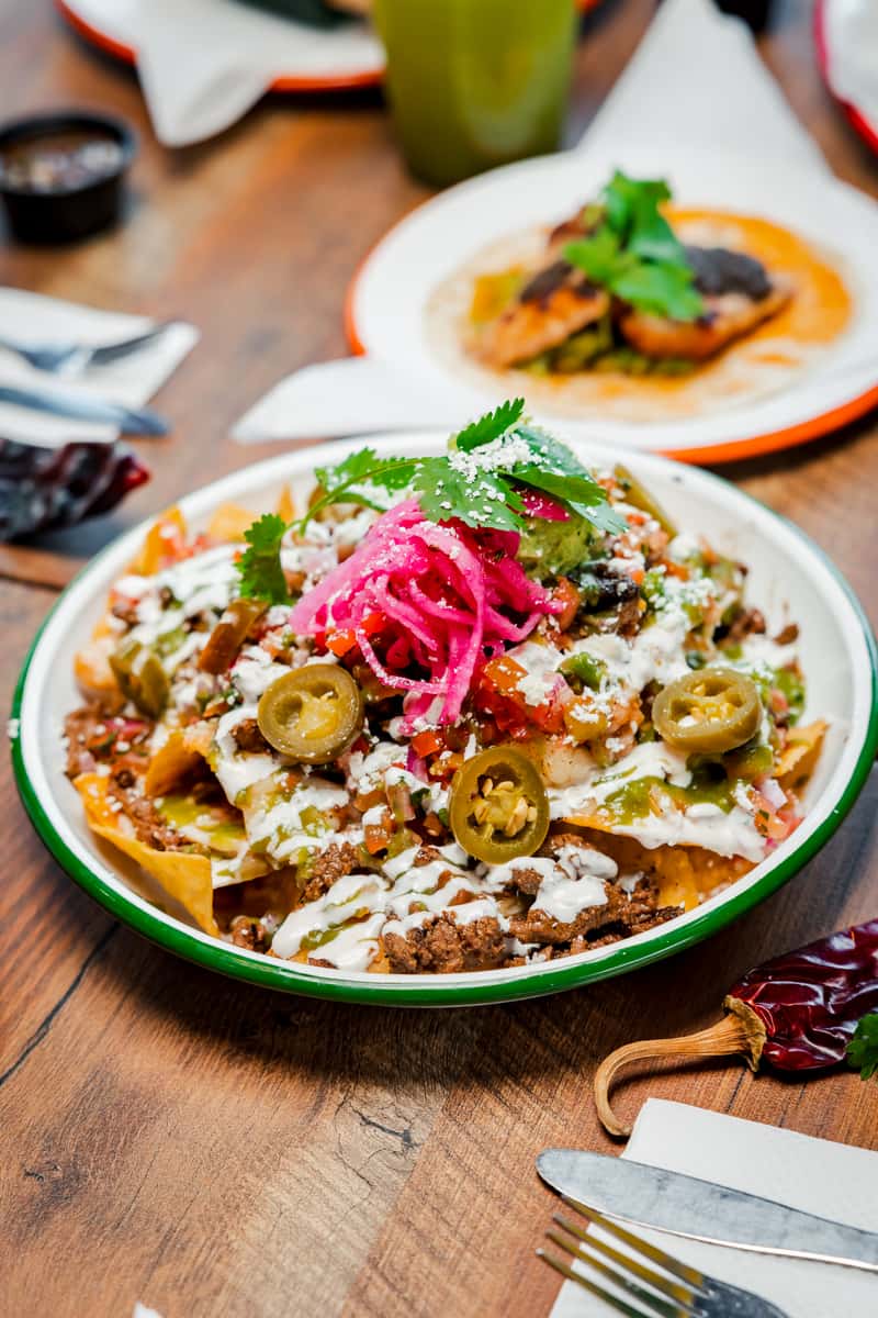 A plate of nachos