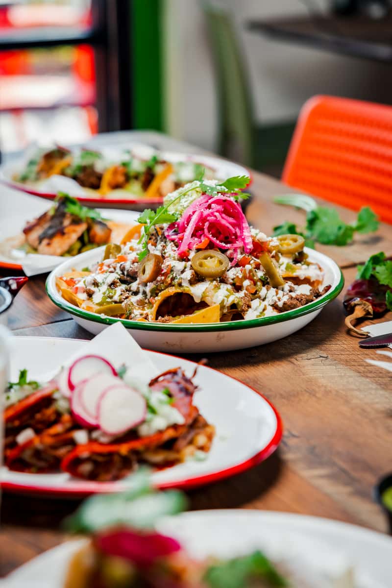 several plates of food