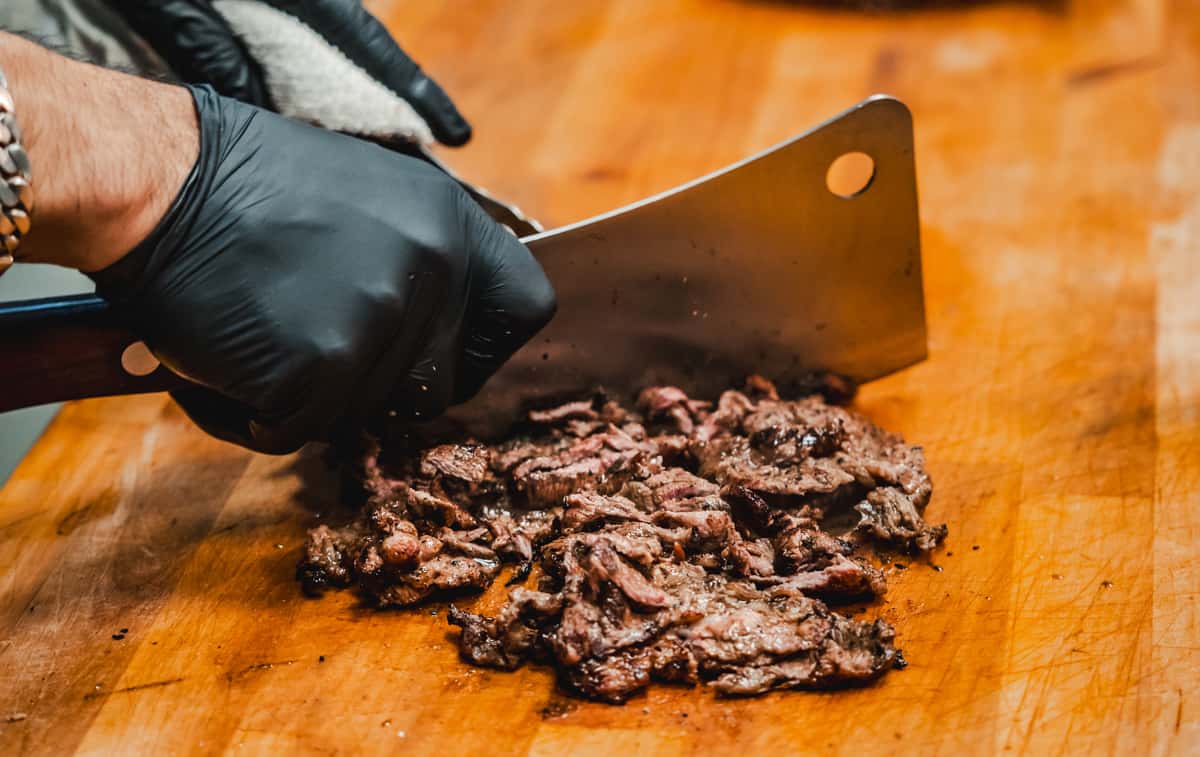 Meat being sliced