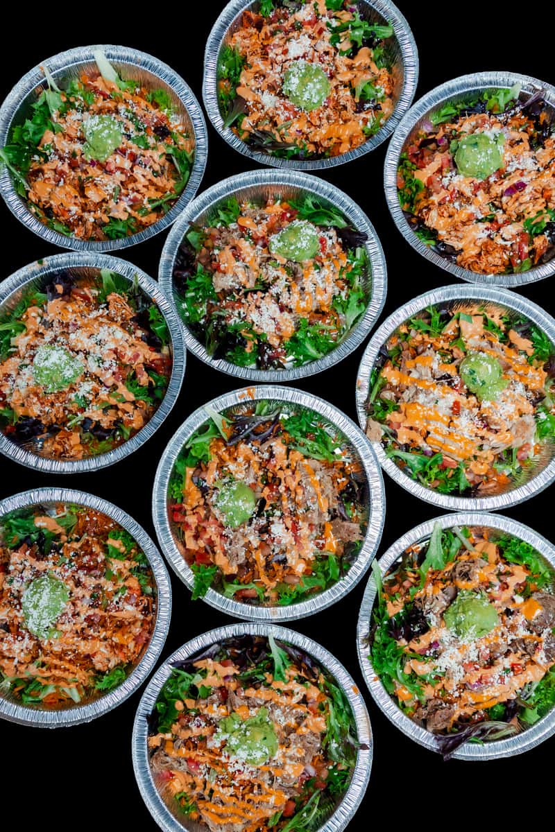 Bowls of Mexican food for an event