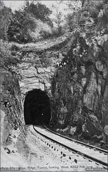 train tracks going inside a mountain