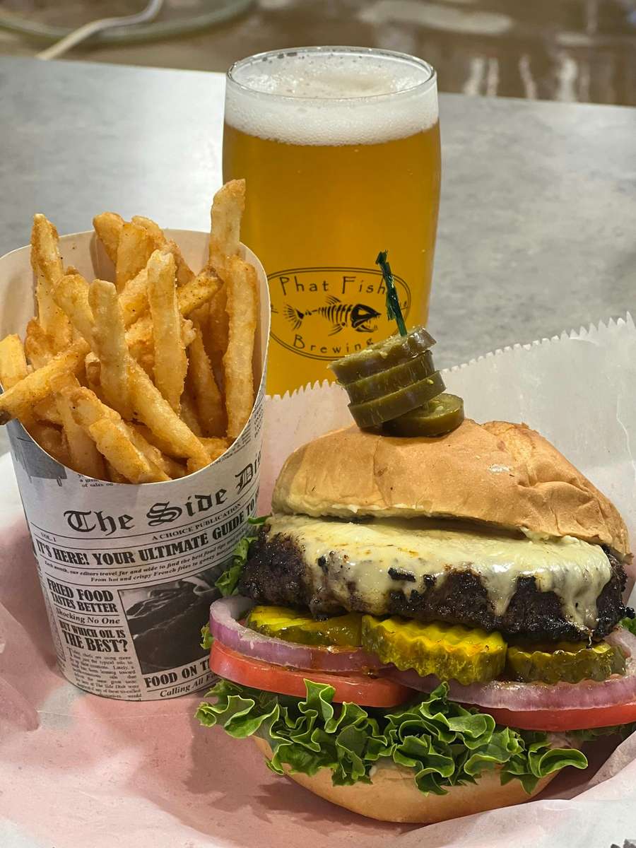 Burger fries and beer