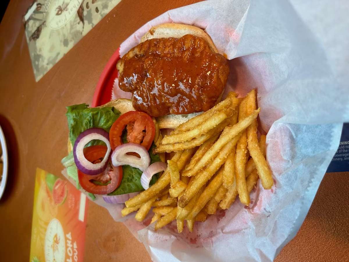 Chicken sandwich and fries