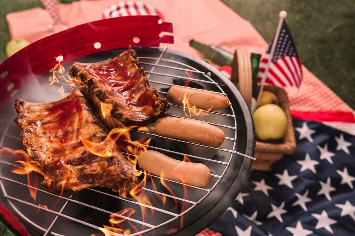 Barbecue with hot dogs and Ribs