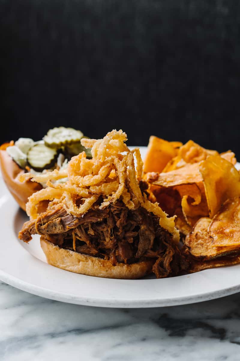 fried onions and burger