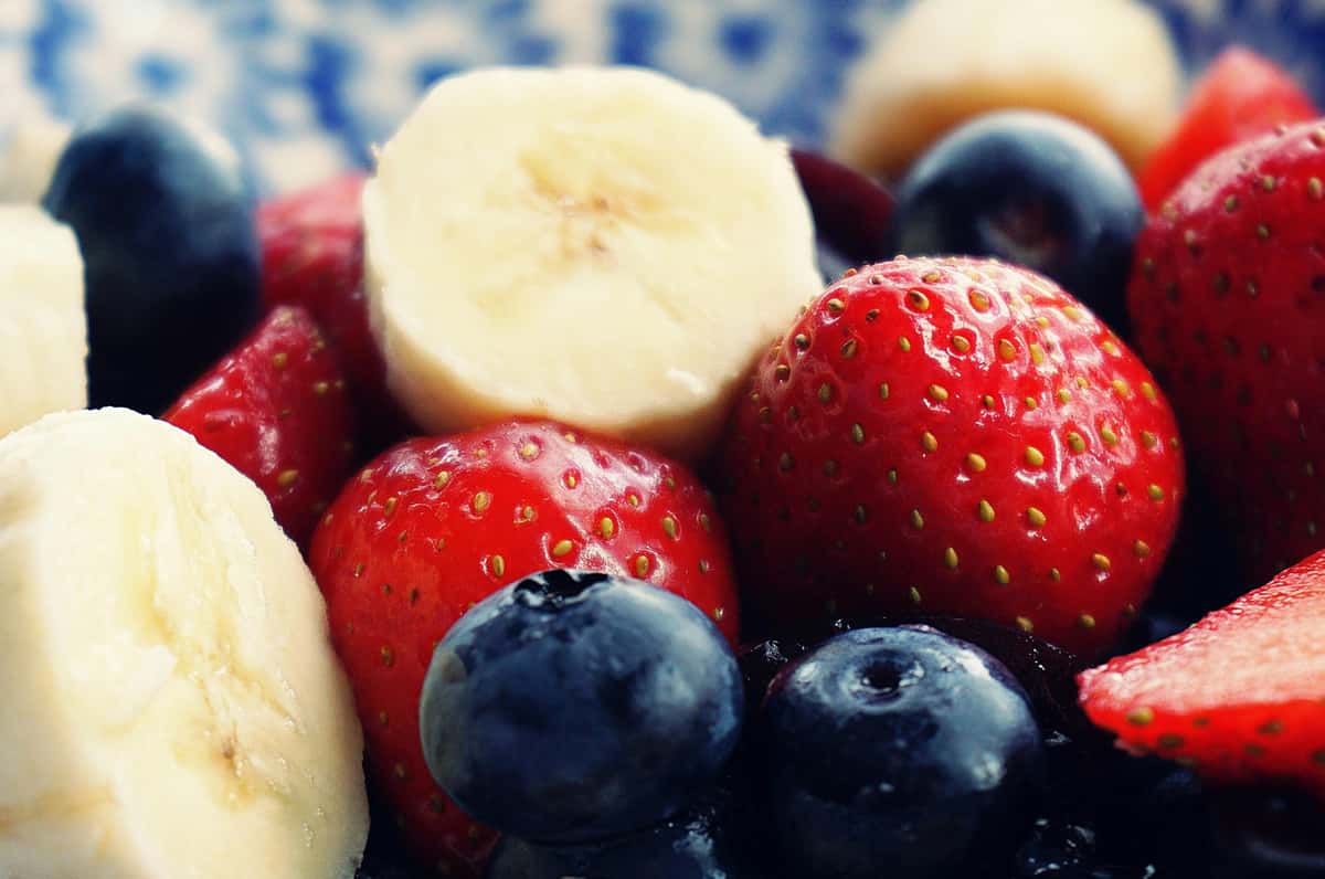 berries and banana close up