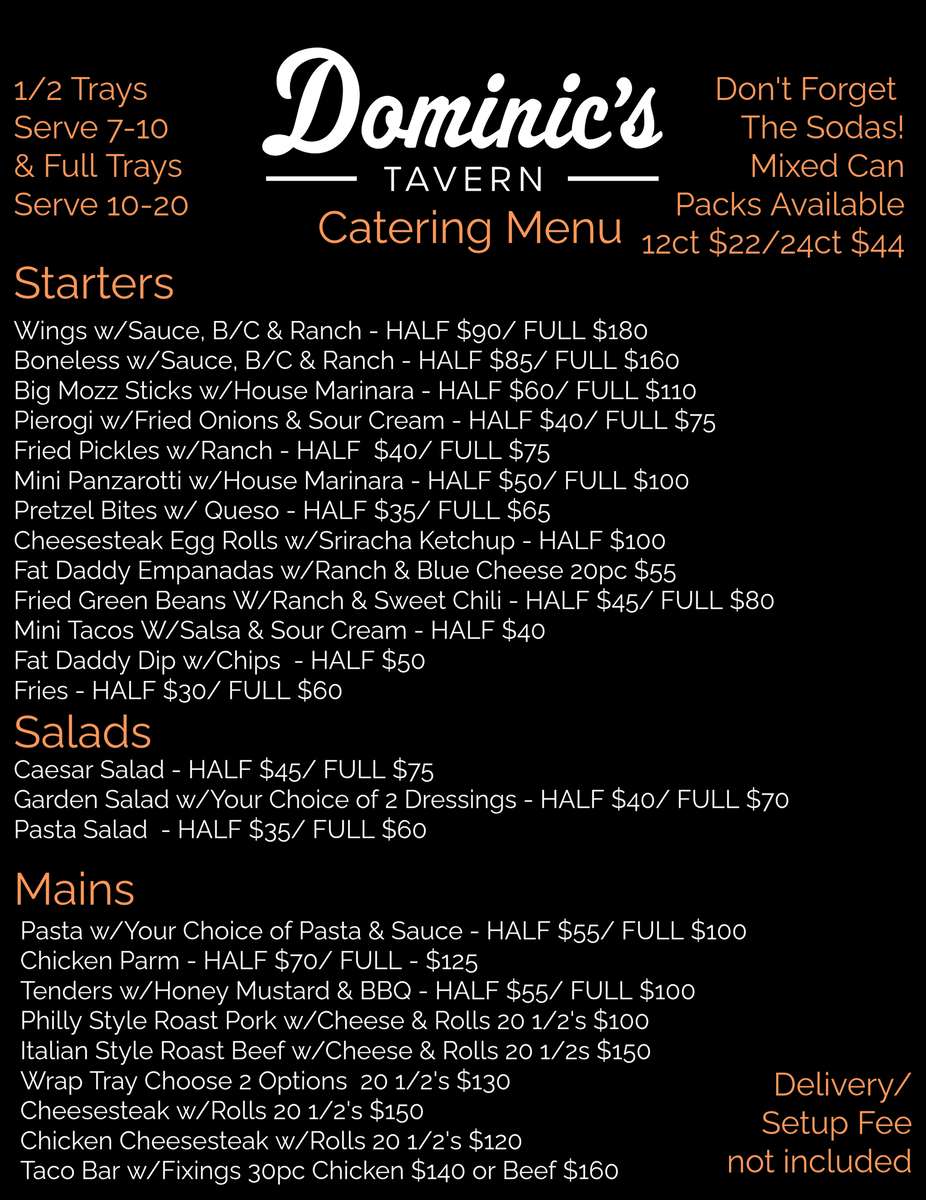 PLEASE CALL THE TAVERN TO CONFIRM PRICING & AVAILABILITY