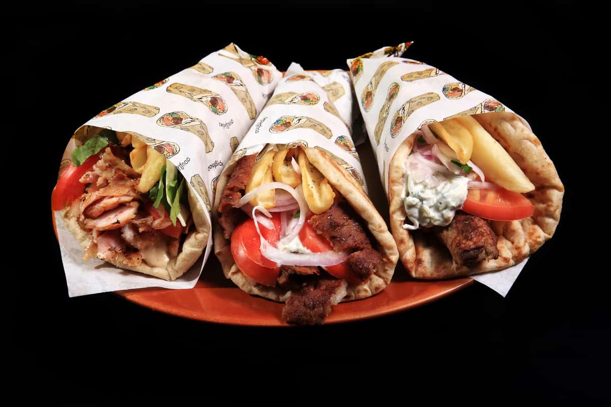 Beef gyro served with Tzatziki