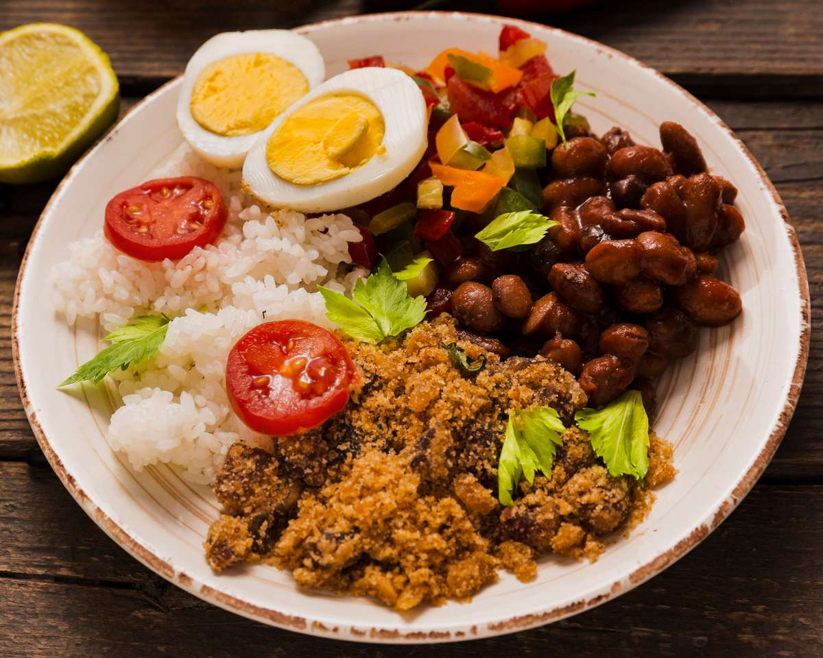 Eggs, meet, rice and beans