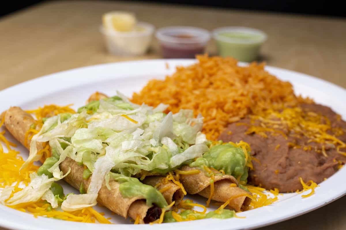 rice and beans and rolled tortilla