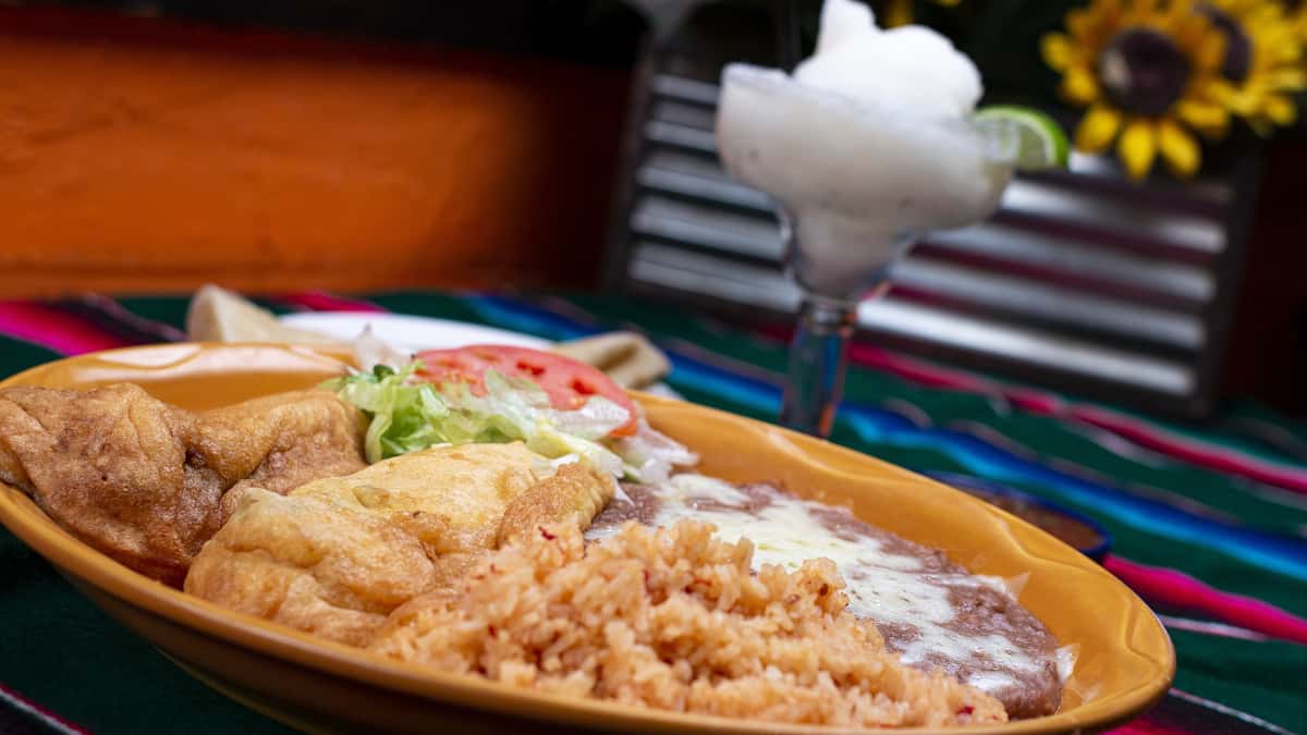 rice, beans, omelet