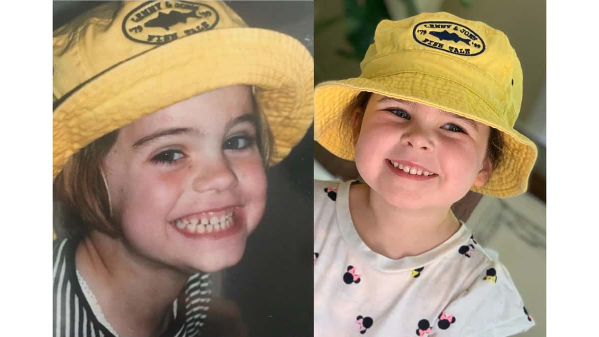 Aunt and niece 28 years later wearing the same hat!