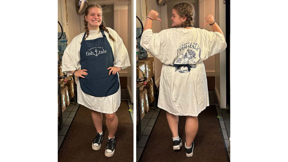 Wait Staff wearing a huge T-Shirt as Dress