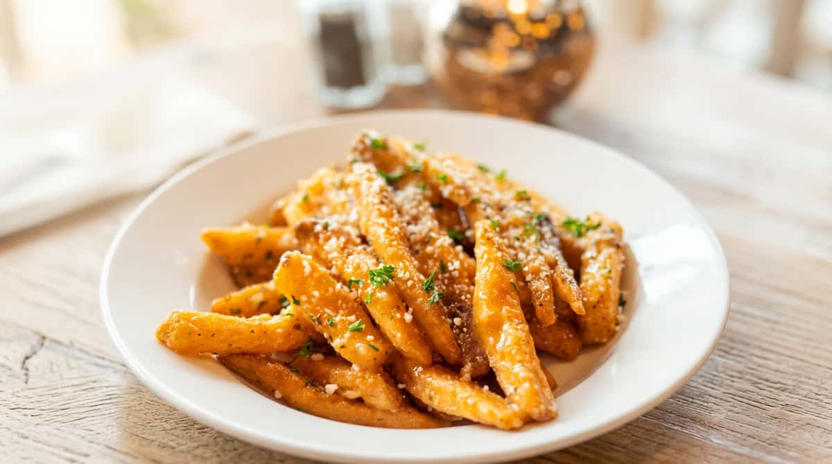 Gnocchi al ragu with parmesan cheese and parsley on a white plate.