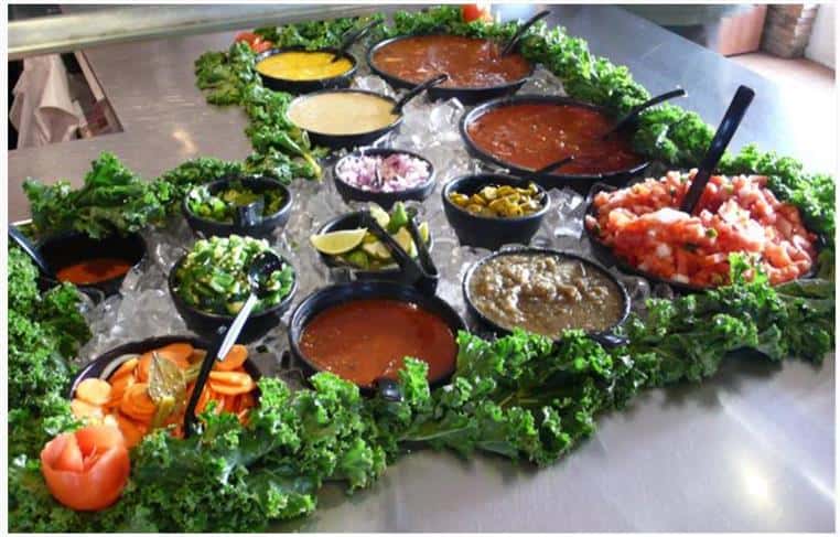 Mexican style buffet laid out for service