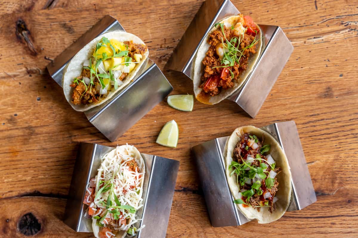 four varieties of tacos