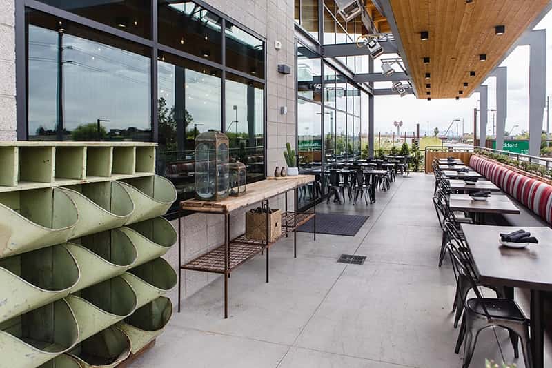 Private patio with misters and heaters for events in Tempe AZ.