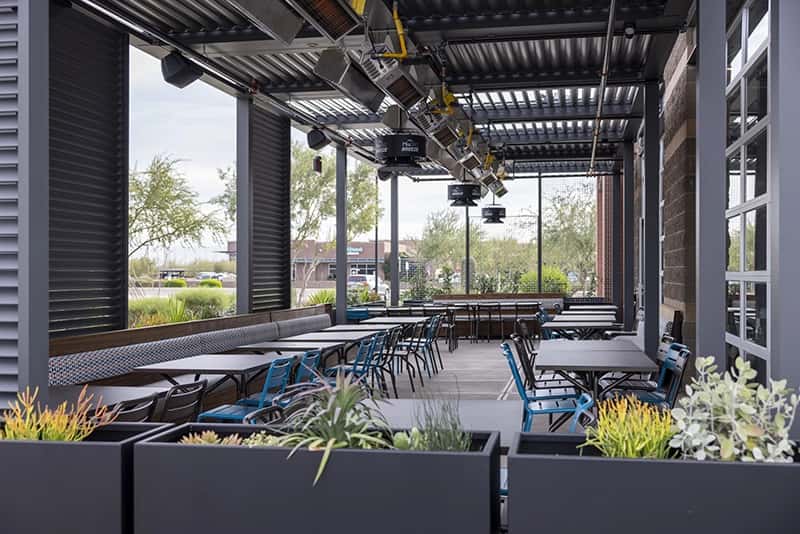 Outdoor patio event space at Spinatos Via De Ventura, Scottsdale