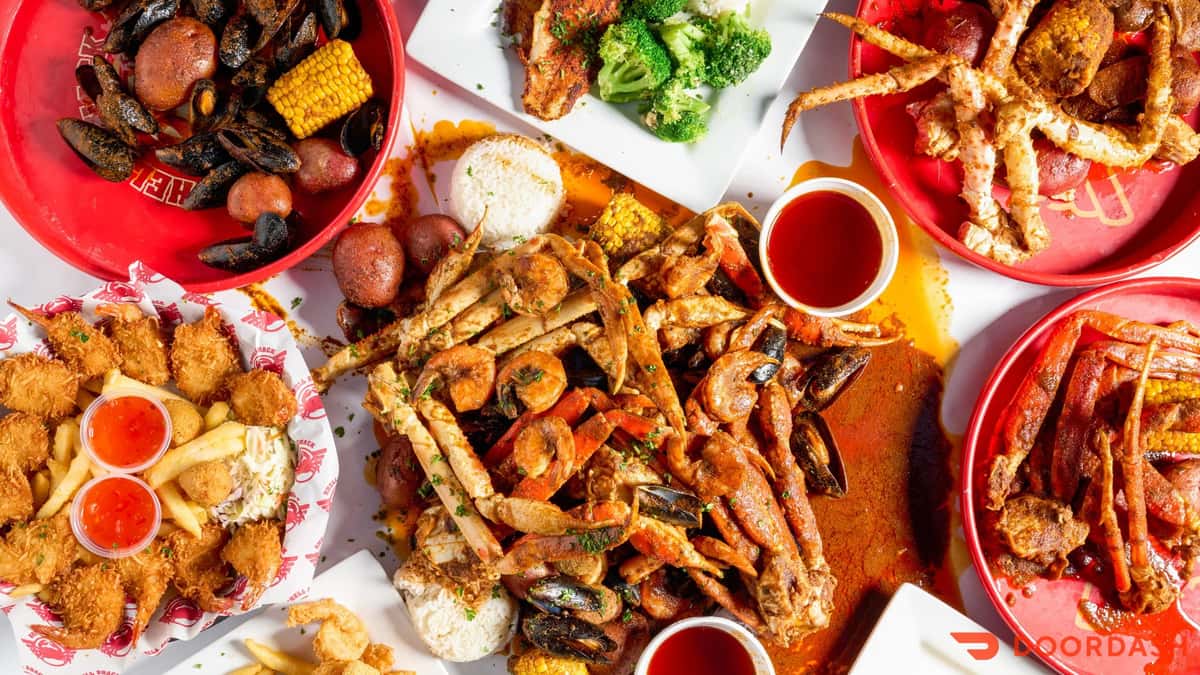 Shell Shack Seafood table spread.