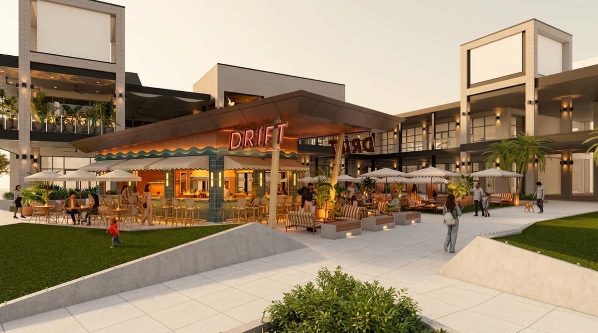 Rendering of the front exterior area at Drift Bar