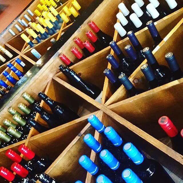 racks of wine bottles